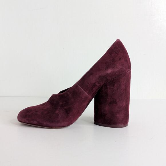 Tory Burch Lucia Heels Womens 8 Burgundy Suede Chunky Round Toe Slip On - Picture 8 of 14